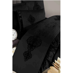 Parure de lit de luxe 6 pièces en satin de coton taille King avec housse de couette XL, drap-housse brodé et taies d'oreiller à poches profondes - Product Image 2