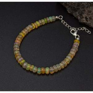 Ethiopian <b>Opal</b> Beaded <b>Bracelet</b> Gold Plating for Wedding Anniversary Party Gift Featuring Number Shape Pearl Diamond Main Stones - Product Image 5