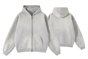 Sudadera con capucha para hombre, 340 g/m², forro polar 100% algodón, corte holgado, gruesa, extragrande, color liso, con cremallera, alta calidad, lavado ácido vintage, invierno - Product Image 6