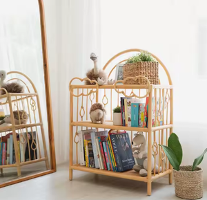 Stockage en rotin naturel nouvellement conçu: étagère en rotin tissé à 3 niveaux pour livres de contes et jouets pour enfants, - Product Image 4
