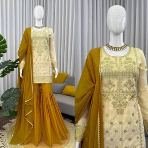 ชุดชาราอินเดียแบบดั้งเดิมสำหรับผู้หญิงเสื้อคลุมตามธรรมชาติพร้อมเชือกถักงานปาร์ตี้และชุดเจ้าสาว - Product Image 1