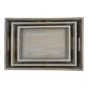 Lot de 3 plateaux de service en bois de manguier rustique vintage avec poignées-Plateaux en bois polyvalents de grandes, moyennes et petites tailles - Product Image 3