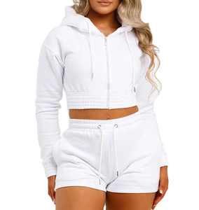 Ensemble sweat à capuche et crop top en coton respirant à séchage rapide, coupe oversize, avec logo frontal, design personnalisé pour femme - Product Image 1