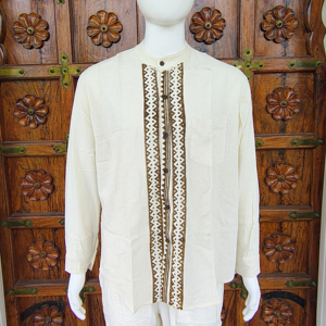 Chemise à manches longues pour homme, 100% coton, col mandarin, respirante, séchage rapide, écologique, décontractée, imprimé en bloc, été, plage, vacances - Product Image 1