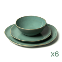 Service de table Rimel Aqua Green Natural Pure Retro Minimalist Serene - 6 grandes et petites assiettes + 6 bols (Collection Mascara)