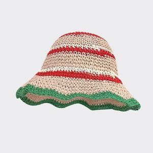 Ganchillo único a rayas transpirable nueva tendencia al por mayor unisex color sólido viaje espalda colorido hecho a mano paja verano sombreros de cubo - Product Image 3