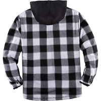 Veste en flanelle à carreaux noirs et blancs pour hommes, veste à capuche avec fermeture éclair, veste décontractée chaude d'hiver à carreaux