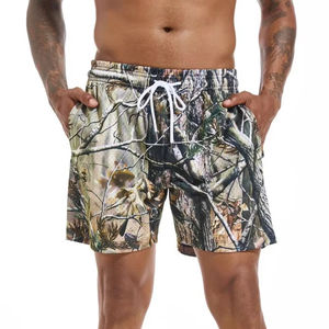 Short en toile décontracté confort pour femmes imprimé arbre 100% polyester tricot respirant cordon Design-pour la mode printemps/été/automne - Product Image 1