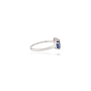 Élégant design simple solide 14K or blanc rubis bleu saphir et diamant deux pierres bague ouverte fabricant de bijoux de tous les jours - Product Image 5