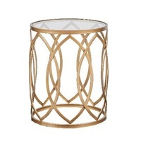 Table basse ronde en verre, design moderne et luxueux, structure en métal noir et or, pour salon, chambre, hôtel, vente en gros