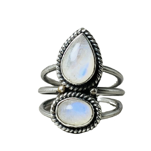 แหวนพลอยมูนสโตนสีรุ้งธรรมชาติแหวนพลอยลูกแพร์เงินสเตอร์ลิง925แหวนเงินแฮนด์เมดราคาขายส่ง - Product Image 1