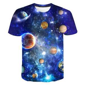 T-shirt imprimé par transfert par sublimation en jersey col rond pour hommes à manches courtes avec design d'espace de l'univers imprimé en 3D - Product Image 2