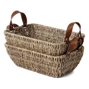 Petit panier en osier le moins cher-Lot de 2 paniers en jonc de mer tissés à la main pour salle de bain, pour papier toilette, essuie-mains et articles de toilette. - Product Image 1