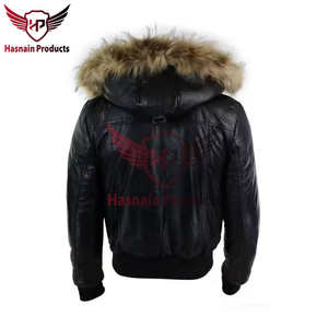 Blouson aviateur d'hiver élégant et décontracté en cuir véritable pour hommes avec fermeture à glissière brodée Veste à capuche d'hiver - Product Image 2