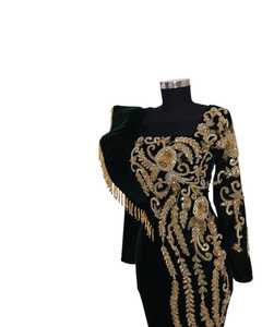 Elegante vestido de noche largo formal antiestático para mujer, vestido largo hasta el suelo con cuentas a mano y cintura Natural para fiesta, graduación, boda - Product Image 1