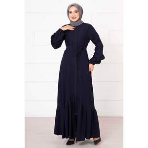 Navy Blue Ruffle Detailed Modest Dress <b>Abaya</b> with Unique Ruffles Design - Product Image 3