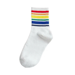 Unisex Cozy Fit Cotton Ankle <b>Socks</b> with Woven Logo Bold Winter Colors 100% Cotton Body Position - Product Image 2