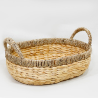 Panier de rangement ovale en jacinthe d'eau fait main, écologique, 3 pièces, avec poignées, design multifonctionnel, Artex Dong Thap