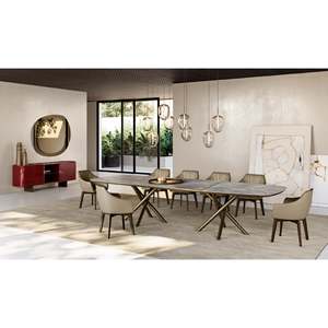 Baly XL Marble Dining <b>Table</b> Set Minimalist Design <b>Square</b> Shape Extendable Feature for Home or <b>Bar</b> Use - Product Image 2