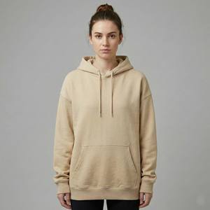 Sudadera con Capucha Extra Grande para Mujer, Color Beige, Felpa de Algodón Grueso, Bordado 3D, Lisa, Personalizable con Logotipo - Product Image 1