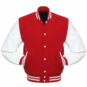 Veste varsity coupe-vent pour homme rouge et blanc, col montant, en laine, hiver, 260g, logo personnalisé sur le devant - Product Image 1