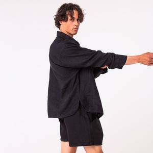 Ensemble en lin/coton doux (chemise et short) pour homme, motif imprimé |   Écologique, séchage rapide, respirant |   Fermeture à boutons sur le devant |   Été - Product Image 4