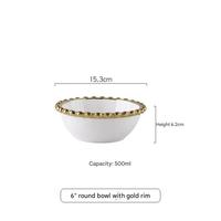 DPN05 Ensemble d'assiettes et de bols en porcelaine blanche moderne avec bord de perles dorées Vaisselle créative pour la décoration de mariage