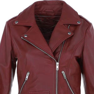 Veste de moto en cuir véritable souple pour femme en détresse avec un minimum de détails Traitement tricoté Caractéristique respirante - Product Image 5