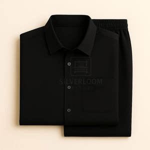 Ensemble deux pièces en coton pour hommes Chemise à manches courtes et pantalon à taille élastique | Vêtements décontractés respirants | Conception personnalisée OEM - Product Image 6