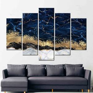 Tableau imprimé sur toile : Décoration murale abstraite moderne bleu marine et or, lot de 5 : Gallery Wrap - Product Image 1