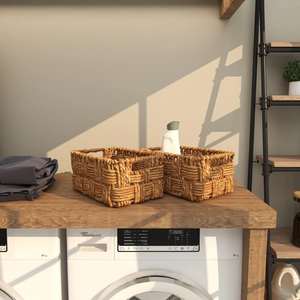 Set of 2 checkered handwoven Water Hyacinth <b>baskets</b> Handmade Storage <b>Basket</b> Wholesale eco-friendly Made in Vietnam - Product Image 4