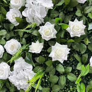 Artificial White Rose Hydrangea Green Wall Panel Wedding Backdrop, Event Decor, Photo Booth <strong>Background</strong> Easy Install - Product Image 4