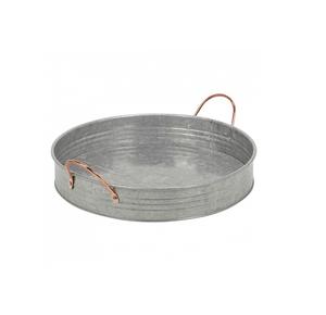 Plateau de service rond en métal galvanisé fait à la main avec poignée en cuivre pour servir des aliments et des boissons à la maison et à l'hôtel - Product Image 1
