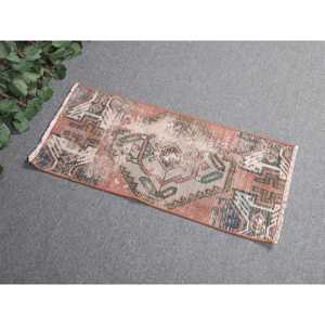 Turkish Rug, 1.2x2.7 ft Small Rug, <b>Red</b> Ikat <b>Wool</b> Vintage Rug - Product Image 1