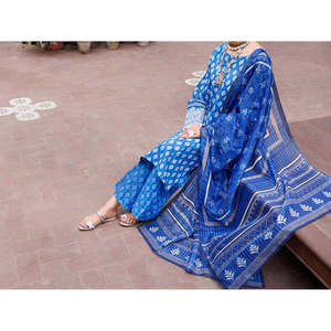 Ensemble Salwar Kameez 3 Pièces Bleu Non Cousu en Coton Dobby pour Femme – Collection Été 2026 – Tenue Ethnique Pakistanaise - Product Image 3