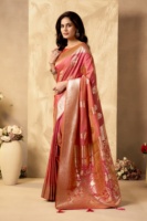 Saree en soie tissée pure de créateur pour femmes, tenue de fête de mariage traditionnelle indienne et pakistanaise avec tissage Zari