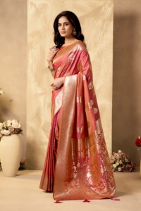 Saree de seda de tejido puro de diseñador para mujer Ropa de fiesta de boda tradicional india y pakistaní con tejido Zari - Product Image 3