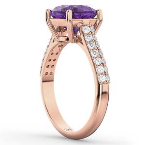 18K Rose Gold <b>Cushion</b> Cut Amethyst Diamond Engagement Ring 4.42ct Gemstone <b>Emerald</b> Cut Diamond 10K Yellow White Gold Setting - Product Image 2