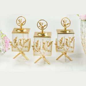 Juego de tarros de almacenamiento cuadrados de varias flores de vidrio de 3 piezas de lujo clásico de alta calidad, tapas ligeras ecológicas, etiquetas de especias - Product Image 1