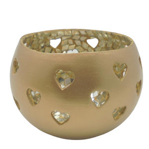 Hot Selling Set of 2 Medium Size Metal Round Votive <b>Candle</b> <b>Holder</b> GOLD <b>MIRROR</b> MOSAIC <b>Candle</b> Jar for Home Decorative Handmade - Product Image 1