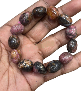 กำไลลูกปัดโรโดไนท์ยืดหยุ่นขนาด11-15มม. คริสตัลอัญมณีควอตซ์สำหรับรักษาของขวัญหิน - Product Image 2