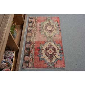 พรมตุรกีวินเทจคลาสสิกสีเบจสีแดงเบจ2 x 3,4ft พื้นที่ขนาดใหญ่ผ้าขนสัตว์เย็บปะติดปะต่อกันด้านหลังยางนามธรรมสี่เหลี่ยมผืนผ้าสำหรับวัยรุ่นสำหรับห้องโถง - Product Image 1