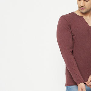 T-shirt en coton à manches longues pour homme, col en V, logo personnalisé, t-shirt à manches longues pour homme, col en V - Product Image 2