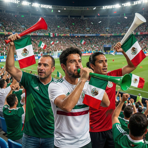 Gagliardetto della Nazionale Messicana, Trombetta in Plastica Verde-Bianco-Rossa per Applicazioni Calcistiche - Product Image 1