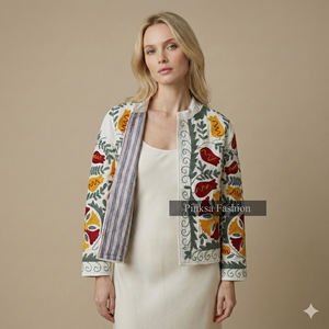 Ventes en gros de manteaux courts en velours/coton rembourrés pour femmes, personnalisés, ethniques, à fleurs brodées, d'hiver, inspirés de l'artisanat traditionnel - Product Image 2