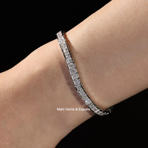 Pulsera de Tenis con Diamantes Moissanite Corte Princesa, Plata de Ley 925, Regalo para Ella - Product Image 1