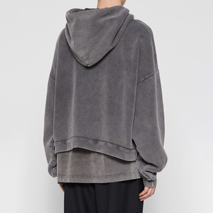 Sudaderas con capucha en blanco de gran tamaño French Terry lavadas con ácido de peso pesado con logotipo en relieve personalizado de alta calidad para hombres 420 Gsm - Product Image 5