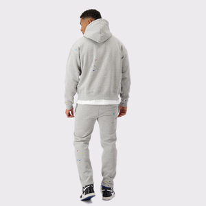 Ensemble sweat à capuche et pantalon de jogging gris clair pour hommes petite broderie Logo personnalisé deux pièces décontracté Streetwear survêtement - Product Image 2