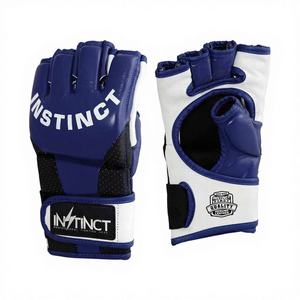 Guantes de MMA de Cuero Genuino de Grado Mayorista, Logotipo Personalizado, Entrenamiento Profesional de Combate, Resistentes al Viento, Color Azul y Blanco, Agarre para las Manos - Product Image 1