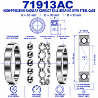 Roulement à contact angulaire 71913C/AC/A 65x80x13mm, roulement à billes à paroi mince de haute précision pour broche de machine-outil